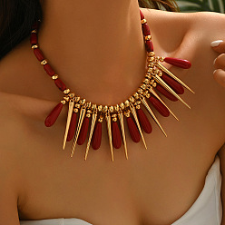 Carmesí Collares babero de resina con forma de lágrima exagerada y cono de aleación con cuentas de plástico CCB para mujer, dorado, carmesí, 15.94 pulgada (40.5 cm)