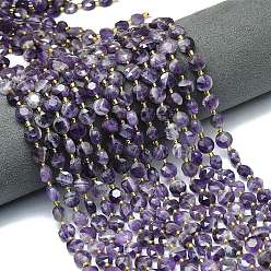 Аметист Природный аметист нитей бисера, граненый шестиугольный разрез, плоско-круглые, с бисером, 8~8.5x5 мм, отверстие : 0.8 мм, около 36 шт / нитка, 15.16''~15.24'' (38.5~38.7 см)