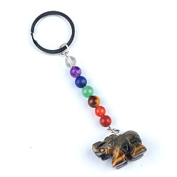 Тигровый глаз Брелок с тигровым глазом, с кварцевым резонатором, аметист, ляпис, авантюрин, красный агат, красная яшма, слон, 10 см