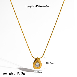 Clear 304 Stainless Steel Pave Cubic Zirconia Pendant Necklaces, Teardrop, Real 18K Gold Plated, Clear, 15.75 inch(40cm)