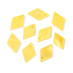 Желтый Подвески из натуральных пресноводных ракушек, окрашенные распылением, ромб прелести, желтые, 14~17.5x9~10x1.5~2 мм, отверстие : 1.2 мм