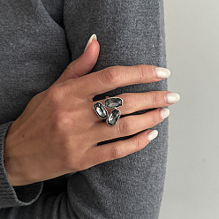 Rectangle Кольца для пальцев из сплава и акрила неправильной формы, платина, прямоугольные, 17 мм