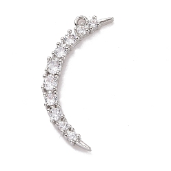 Platine Pendentifs en zircone cubique transparente en laiton micro-pavés respectueux de l'environnement, sans cadmium et sans plomb, plaqué longue durée, lune, platine, 28x10.5x3mm, Trou: 1.2mm