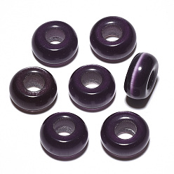 Purple Cat Eye European Beads, Large Hole Beads, Rondelle, Purple, 14x7mm, Hole: 5~6mm