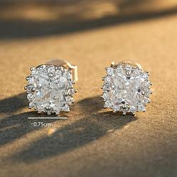 Silver 925 Sterling Silver Micro Pave Cubic Zirconia Square Stud Earrings for Women, Silver, 7.5mm