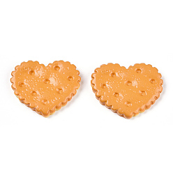 Sandy Brown Resin Cabochons, Imitation Food, Heart Biscuit, Sandy Brown, 26.5x30x5mm