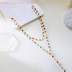 Золотой Женские ожерелья из цветного стекла с двойным слоем плоских круглых кисточек., золотые, 14.57 дюйм (37 см)