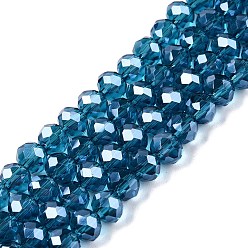 Стально-синий Стеклянные бусины с гальваническим покрытием , гальваническое покрытие, граненые, рондель, стальной синий, 6x5 мм, отверстие : 1 мм, около 80~85 шт / нитка, 38~40 см