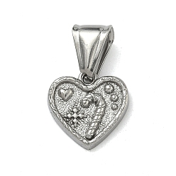 Нержавеющая Сталь Цвет 304 подвески из нержавеющей стали, Сердце с подвеской в виде леденца и снежинки., цвет нержавеющей стали, 15x14.5x2.5 мм, отверстие : 4x9 мм