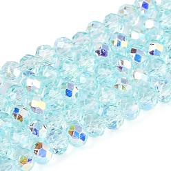 Бледно-бирюзовый Прозрачные стеклянные бусины, рондель, с половиным покрытием, с покрытием AB цвета, граненые, бледные бирюзовая, 3.5~4x3 мм, отверстие : 0.8 мм, около 113~114 шт / нитка, 12.99~13.19 дюйм (33~33.5 см)