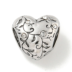 Античное Серебро 304 горный хрусталь из нержавеющей стали европейские шарики, бусины с большим отверстием, сердце, античное серебро, 10.5x11.5x8.5 мм, отверстие : 4.5 мм