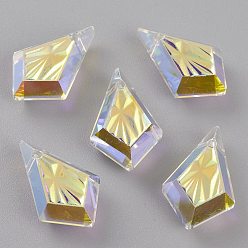 Хрусталь AB Подвески из тисненого стекла со стразами, граненые, воздушный змей, хрусталь AB, 19x12x5.5 мм, отверстие : 1.2 мм