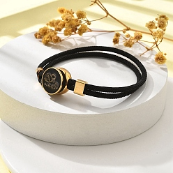 Водолей Созвездие нейлоновые шнуры многорядные браслеты, двойная цепочка ювелирные изделия для женщин и мужчин, с золотой латунной фурнитурой и эмалевым шармом, чёрные, Водолей, 8 дюйм (20.3 см)