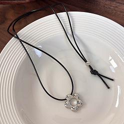 Серебро Длинное ожерелье для женщин с подвеской в виде цветка из сплава, регулируемым вощеным шнурком., серебряные, 33.46 дюйм (85 см)