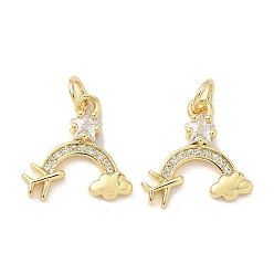 Настоящее золото 18K Латунные микро проложить кубического циркония подвески, радуга с подвесками в виде самолета, долговечный, без кадмия и без свинца, стойки покрытие, с целью перехода в кольце, реальный 18 k позолоченный, 14.5x14.5x3.5 мм, отверстие : 3.3 мм