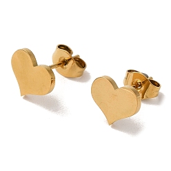 Золотой Вакуумное покрытие pvd 304 серьги-гвоздики из нержавеющей стали, простое сердце, золотые, 7.5x9 мм