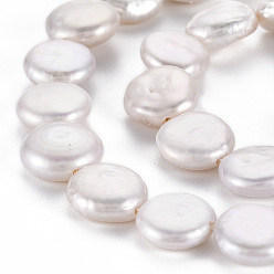 Seashell Color Natural Keshi Pearl Beads Strands, Cultured Freshwater Pearl, Flat Round, Seashell Color, 11~12x3~7mm, Hole: 0.6mm, about 31~32pcs/strand, 14.96 inch(38cm)