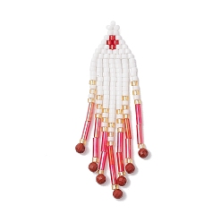 Светло-Вишневый Подвески-кисточки из стеклянного бисера, с естественной красной яшмой, светло-вишневый, 57x15x2 мм, отверстие : 1.2 мм