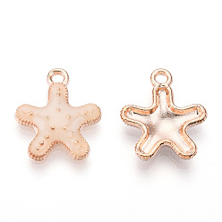 Melocotón de Soplo Colgantes de la aleación del esmalte, la luz de oro, estrella de mar / estrellas de mar, peachpuff, 16x14x3 mm, agujero: 1.5 mm