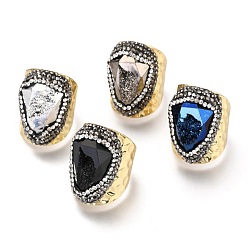 (52) Непрозрачная лаванда Натуральные друзы агатовые манжеты, широкая полоса кольца, открытые кольца, с полимерной глины горный хрусталь и золотые металлизированные выводы из латуни, чеканный, граненые, разноцветные, размер США 8~8 1/2 (18~18.5 мм)