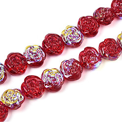 (123L) Белый крем непрозрачный блеск Гальванические стеклянные бусины, роза, с полным покрытием цвета радуги, огнеупорный кирпич, 12.5~13x14.1x9.5~9.8 мм, отверстие : 1 мм, около 49~51 шт / нитка, 22.83~23.62'' (58~60 см)