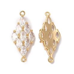 Настоящее золото 18K Латунные подвески из прозрачного стекла, без кадмия, без никеля и без свинца, ромбовидные звенья, реальный 18 k позолоченный, 27x11x3.5 мм, отверстие : 1.2 мм