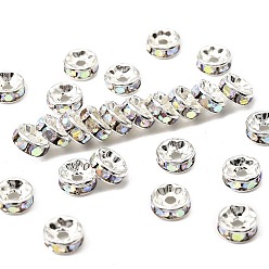 Хрусталь AB Латунь марки А горный хрусталь Spacer бисер, прямой фланец, рондель, серебряные, хрусталь AB, 7x3.2 мм, отверстие : 1.8 мм