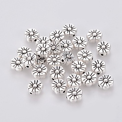 Antique Silver Tibetan Style Alloy Beads, Cadmium Free & Nickel Free & Lead Free, Flower, Antique Silver, 8.5x7x3.5mm, Hole: 1.5mm
