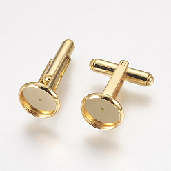 Золотой 304 из нержавеющей стали cuffinks, плоско-круглые, золотые, 19 мм, лоток: 12x2 мм, внутренний размер: 10 мм