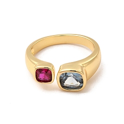 Разноцветный Квадратное открытое кольцо-манжета с кубическим цирконием, настоящие позолоченные украшения из латуни для женщин, без свинца и без кадмия, красочный, размер США 18 (9 мм)