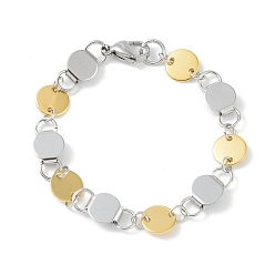 Real 18K Gold Plated & Stainless Steel Color 201 Stainless Steel Flat Round Link Chain Bracelets for Women Men, Real 18K Gold Plated & Stainless Steel Color, 7-1/2 inch(19cm)