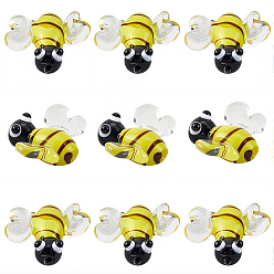 Желтый 12 бусины лэмпворк ручной работы, Пчелы, желтые, 15.5~16.5x18.5~19x8 мм, отверстие : 1.4 мм