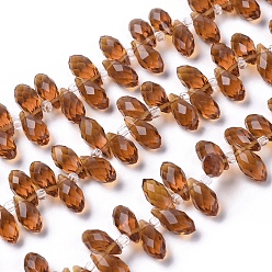 Шоколадный Хрусталя бисер нитей, сверху просверленные бусы, граненые, слеза, цвет шоколада, 13x6 мм, отверстие : 1 мм, около 90~95 шт / нитка, 16~18 дюйм