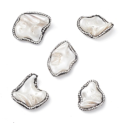 Морская Ракушка Гальванические бусины из натуральных пресноводных ракушек, с полимерной глиной горный хрусталь, цвет морской раковины, 21~31x23~34.5x7.5~11 мм, отверстие : 0.6~0.7 мм
