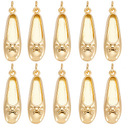 Chapado en Oro Real 18K 10 piezas colgantes de latón, zapatos encantos, chapado en rack, larga duración plateado, sin plomo y el cadmio, real 18 k chapado en oro, 27.5x8.5x4 mm, agujero: 3.4 mm, anillo de salto: 5x0.8 mm, 3.4 mm de diámetro interior