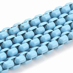 Светло-Голубой Экологически чистые латунные цепочки ручной работы, окрашенные распылением, пайки, с катушкой, Небесно-голубой, 4x4 мм, 32.8 футов (10 м) / рулон