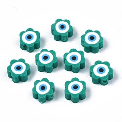 Темный Голубой Бусины из полимерной глины , цветок с сглаза, темные голубые, 9x9x4.5 мм, отверстие : 1.8 мм