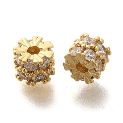 Настоящее золото 18K Покрытие стойки латунь микропаве прозрачные кубические циркониевые бусины, долговечный, без свинца и без кадмия, колонка, реальный 18 k позолоченный, 6x5 мм, отверстие : 1.3 мм