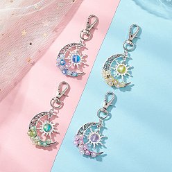 (52) Непрозрачная лаванда Подвесные украшения из синтетического лунного камня и сплава в форме луны и солнца, с поворотными застежками когтя омара, разноцветные, 75 мм