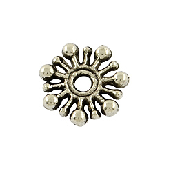 Argent Antique Fleur de perles d'espacement alliage de style tibétain, sans cadmium et sans plomb, argent antique, 9.5x2mm, trou: 2 mm, environ 3030 pcs / 1000 g