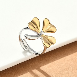 Золотой & Цвет Нержавеющей Стали 304 палец кольца из нержавеющей стали, клевер амулеты, ионное покрытие (ip), золотые и нержавеющая сталь цвет, 23x19.5 мм, 17 мм