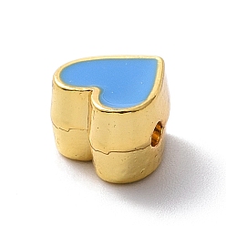 Deep Sky Blue Eco-friendly Rack Plating Brass Enamel Beads, Cadmium Free & Lead Free, Long-Lasting Plated, Real 18K Gold Plated, Heart, Deep Sky Blue, 7x7.5x5mm, Hole: 1.2mm