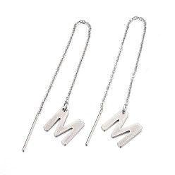 Letter M Tarnish Resistant 304 Stainless Steel Stud Earrings, Hypoallergenic Earrings, Ear Threads, Alphabet, Letter.M, 107~112x1mm, Pin: 15x0.7mm, letter: 11x10.5x0.5mm