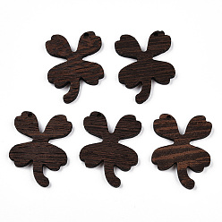 Coconut Brown Natural Wenge Wood Pendants, Undyed, Flower Charms, Coconut Brown, 37x29x3.5mm, Hole: 2mm