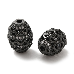 Черный Цвет Металла Латунные микро проложить кубического циркония бусы, долговечный, без кадмия и без свинца, овальные, металлический черный , 13.5x10 мм, отверстие : 2 мм