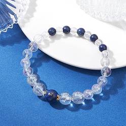 Ляпис-Лазурь Браслеты из бусин из стекла и натурального лазурита для женщин и мужчин, бусины : 6~10.5 мм, внутренний диаметр: 2-1/8 дюйм (5.5 см)