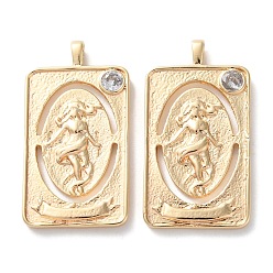 Настоящее золото 18K Латунные микро проложить кубического циркония подвески, без кадмия, без никеля и без свинца, прямоугольник амулеты, реальный 18 k позолоченный, 31x16.5x2.5 мм, отверстие : 3x2 мм