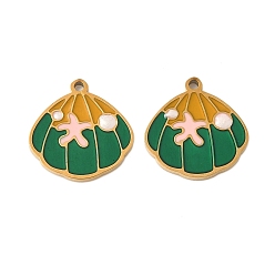 Зеленый 304 из нержавеющей стали шармы эмали, ионное покрытие (ip), форма ракушки с подвеской в виде морской звезды, зелёные, 14.5x14x1.5 мм, отверстие : 1.2 мм