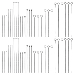 Нержавеющая Сталь Цвет 9 Виды 304 Штифты с плоской головкой, шарообразной головкой и ушком из нержавеющей стали, цвет нержавеющей стали, 30~50x0.6~0.7 мм, 120 шт / стиль