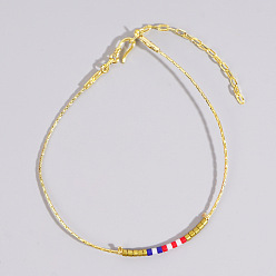 Золотой День независимости стеклянный бисер браслет для женщин, золотые, внутренний диаметр: 6-1/4 дюйм(16см)+удлинить 30мм